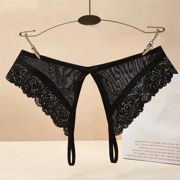 Women Panties Sexy Floral Lace Embroidery Black See Through Panty Underwear Brief Plus Crotchless Thong Lingerie Exotic G-String