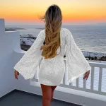 Women Sequin Dress Glitter Sparkle Sexy Slimming Flare Sleeved Short Dress Elegant Female Sheath Bodycon Pencil Club Dress Party