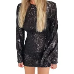 Women Sequin Dress Glitter Sparkle Sexy Slimming Flare Sleeved Short Dress Elegant Female Sheath Bodycon Pencil Club Dress Party
