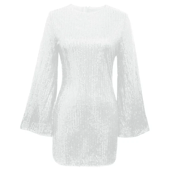 Women Sequin Dress Glitter Sparkle Sexy Slimming Flare Sleeved Short Dress Elegant Female Sheath Bodycon Pencil Club Dress Party