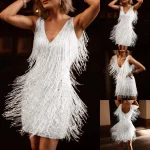 Women Sexy Tassel Dress Sequin Sleeveless Backless Club Night Dresses Prom Ballroom Samba Fringe Dance Flapper Pencil Mini Dress