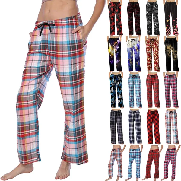 Women Sleep Pants Plaid Pattern Pajama Pants Autumn Winter Wide Legs Pants Bottoms Trousers pantalones de mujer ?է?ާѧ?ߧڧ? ???ѧߧ?
