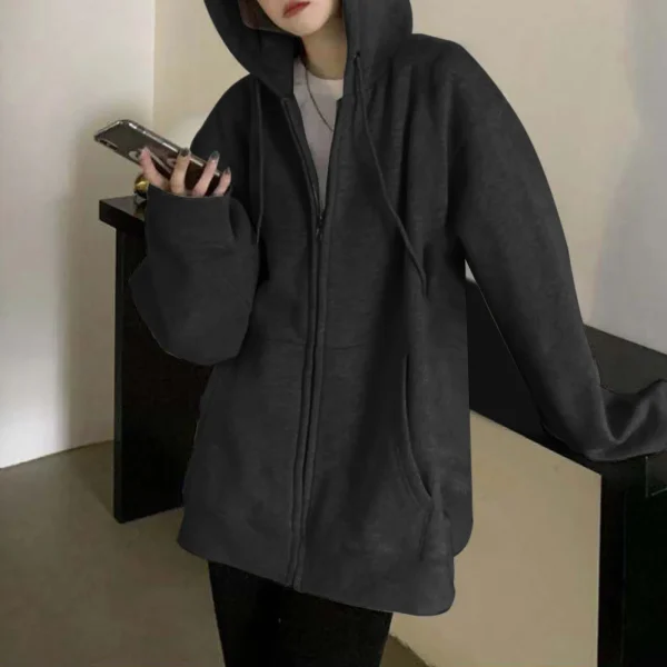 Women Solid Color Zipper Hoodies Harajuku Y2k Drawstring Long Sleeve Hooded Sweatshirts Korean Casual Pocket Jacket Streetwear