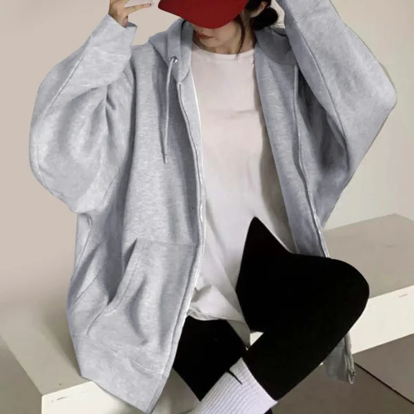 Women Solid Color Zipper Hoodies Harajuku Y2k Drawstring Long Sleeve Hooded Sweatshirts Korean Casual Pocket Jacket Streetwear