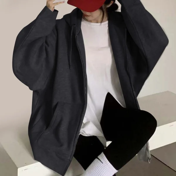 Women Solid Color Zipper Hoodies Harajuku Y2k Drawstring Long Sleeve Hooded Sweatshirts Korean Casual Pocket Jacket Streetwear