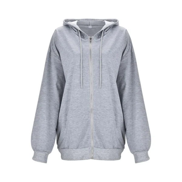 Women Solid Color Zipper Hoodies Harajuku Y2k Drawstring Long Sleeve Hooded Sweatshirts Korean Casual Pocket Jacket Streetwear