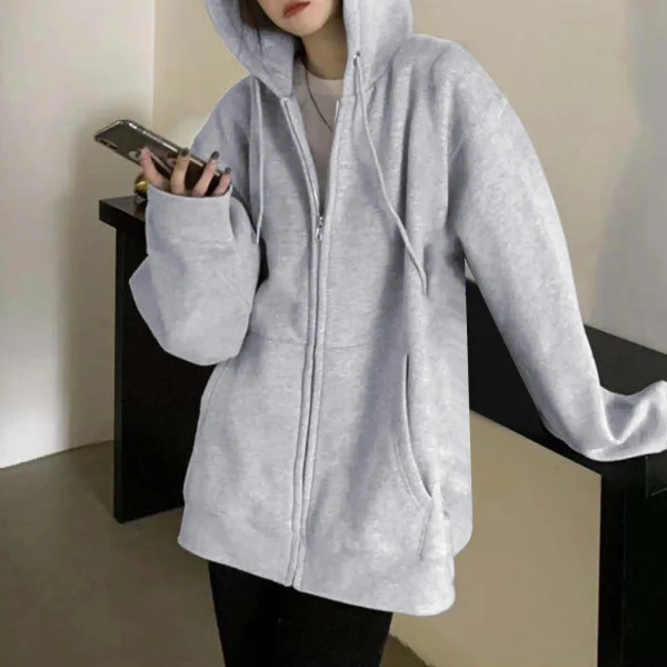 Women Solid Color Zipper Hoodies Harajuku Y2k Drawstring Long Sleeve Hooded Sweatshirts Korean Casual Pocket Jacket Streetwear