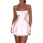 Women's Sexy Slim Show Solid Color Halter Dress Short Shirt dresses Streetwear club Evening party dress