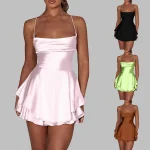 Women's Sexy Slim Show Solid Color Halter Dress Short Shirt dresses Streetwear club Evening party dress