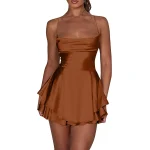 Women's Sexy Slim Show Solid Color Halter Dress Short Shirt dresses Streetwear club Evening party dress