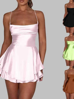 Women's Sexy Slim Show Solid Color Halter Dress Short Shirt dresses Streetwear club Evening party dress