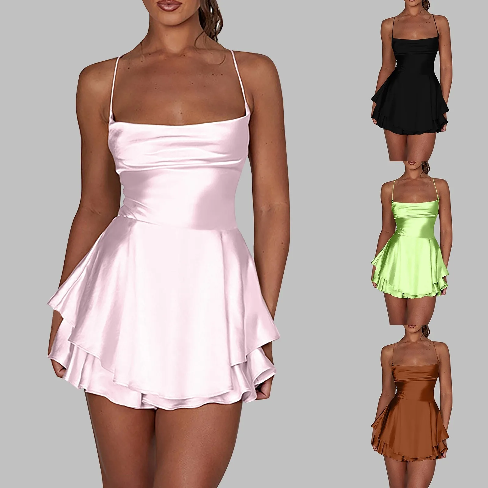 Women's Sexy Slim Show Solid Color Halter Dress Short Shirt dresses Streetwear club Evening party dress