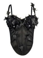 Stereoscopic Butterfly Rhinestone Sheer Fitted Boned Bustier Unique High-End Sexy Elegant Boned Top Strapless