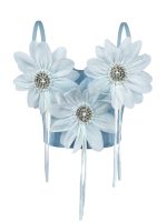 Handmade 3D Rhinestone Flower Camisole Fashion Design Elegant Tassel Boned Bustier
