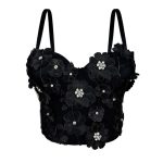 Design 3D Flower Rhinestone Shaping Strapless Outerwear Boned Crop Top Style Halter Bralette Women