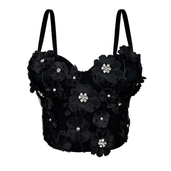 Design 3D Flower Rhinestone Shaping Strapless Outerwear Boned Crop Top Style Halter Bralette Women