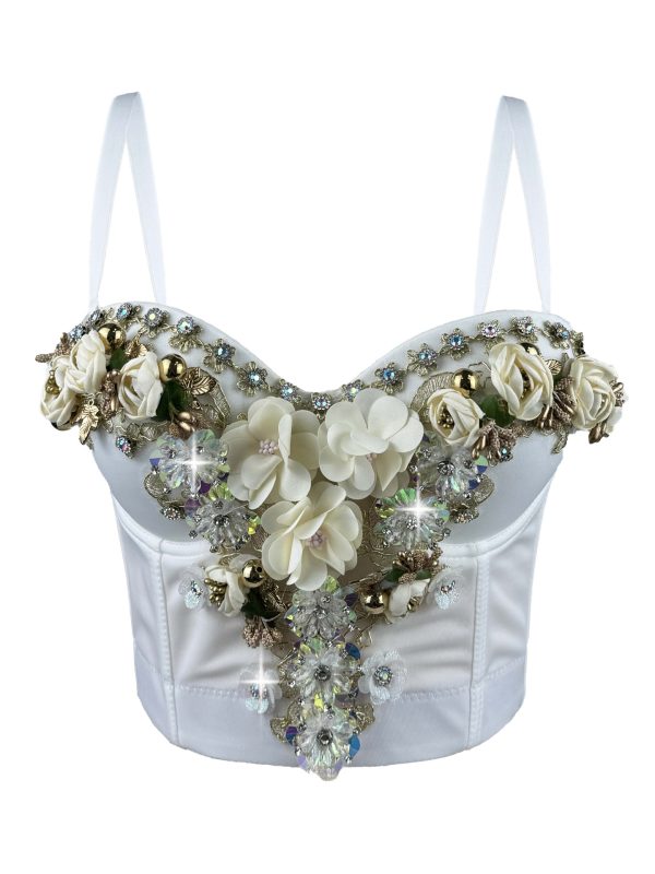 European and American Style Three-dimensional Flower Rhinestone Beaded Corset Fashion Luxury Sexy Outerwear Bone Strap Top