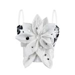 Shiny Sequin 3D Flower Strapless Top Rhinestone Outerwear Boned Bustier Shapewear Boned Top