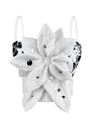 Shiny Sequin 3D Flower Strapless Top Rhinestone Outerwear Boned Bustier Shapewear Boned Top