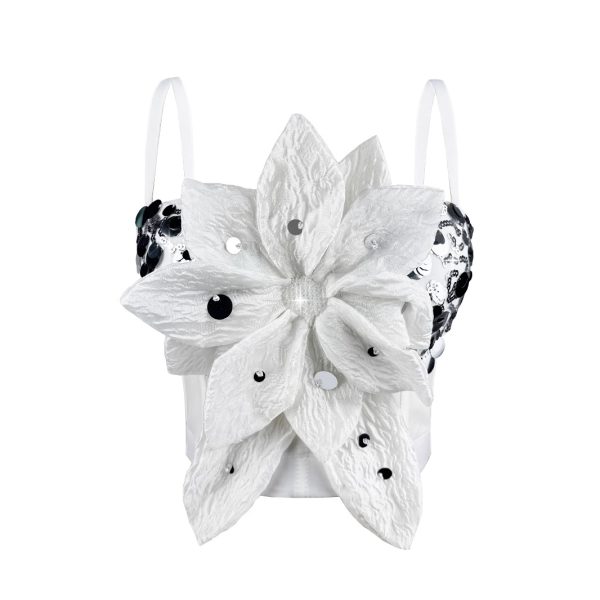 Shiny Sequin 3D Flower Strapless Top Rhinestone Outerwear Boned Bustier Shapewear Boned Top