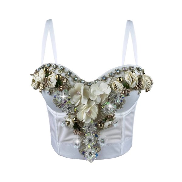 European and American Style Three-dimensional Flower Rhinestone Beaded Corset Fashion Luxury Sexy Outerwear Bone Strap Top