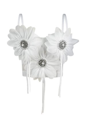 Handmade 3D Rhinestone Flower Camisole Fashion Design Elegant Tassel Boned Bustier