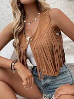 Tassel jacket women's deer skin velvet buttonless medium long vest vest vest jacket