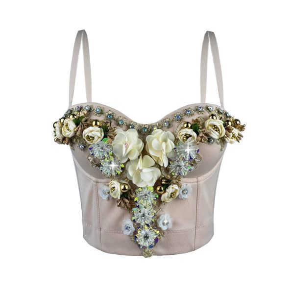 European and American Style Three-dimensional Flower Rhinestone Beaded Corset Fashion Luxury Sexy Outerwear Bone Strap Top