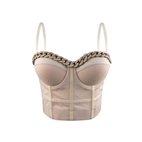 Chain Transparent Strapless Top Fashion Casual Outerwear Boned Bra Shapewear Fitted Slimming Boned Top