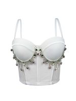 Vintage  Rhinestone Tassel Performance Sexy Strapless Backless Corset Boned Bustier