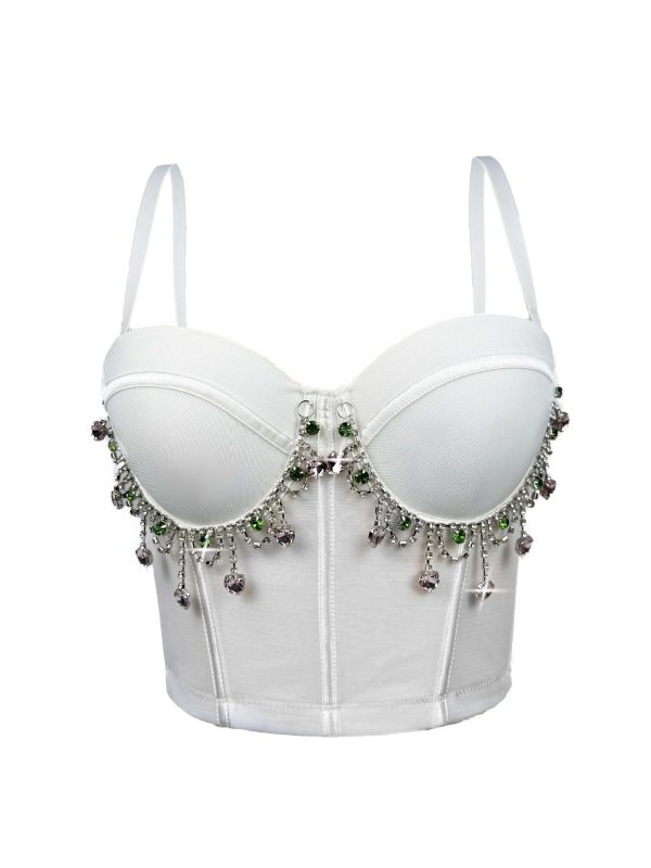 Vintage  Rhinestone Tassel Performance Sexy Strapless Backless Corset Boned Bustier