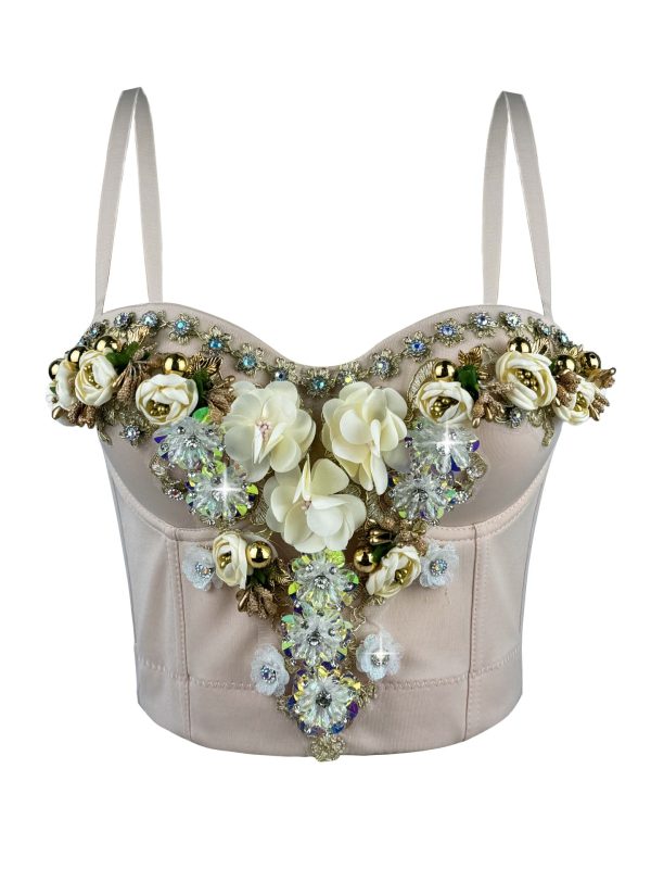 European and American Style Three-dimensional Flower Rhinestone Beaded Corset Fashion Luxury Sexy Outerwear Bone Strap Top