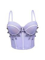 Vintage  Rhinestone Tassel Performance Sexy Strapless Backless Corset Boned Bustier
