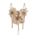 Handmade 3D Rhinestone Flower Camisole Fashion Design Elegant Tassel Boned Bustier