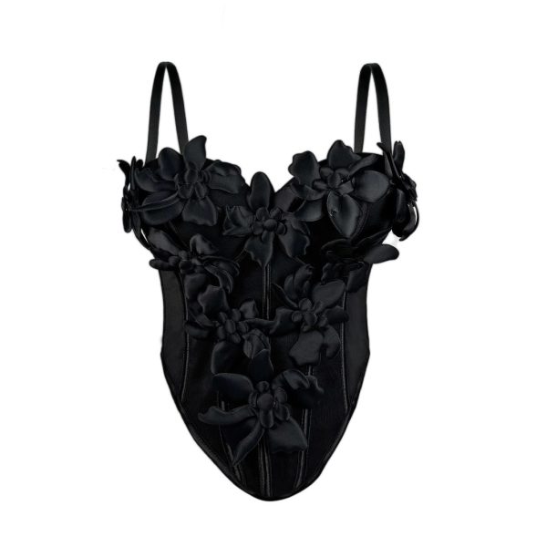 Stereoscopic Flower Strap Camisole Top Fitted Pure Temptation Style Sexy Boned Chest Inner Wear