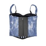 Denim Blue Lace Sequin Boned Bustier Zipper Strap Shapewear Slimming Fishbone Top with Court Style