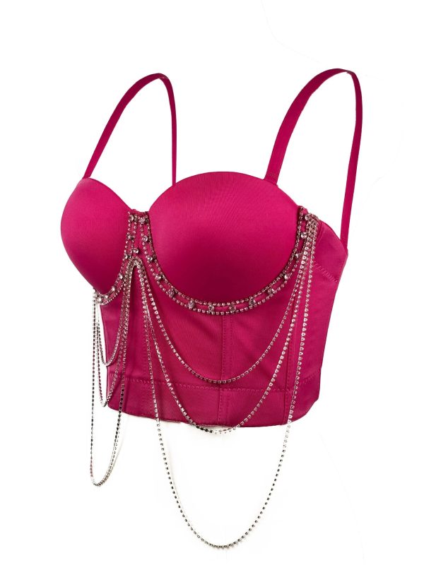 Tassel Chain Strapless Camisole Summer Performance Stage Sexy Body-Shaping Corset Boned Bustier