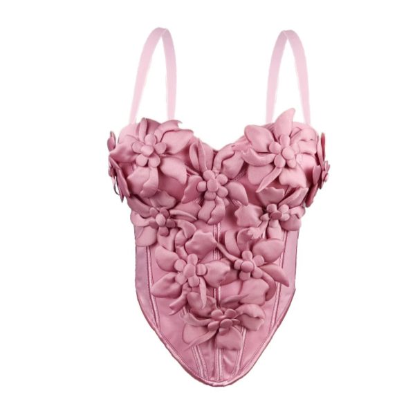 Stereoscopic Flower Strap Camisole Top Fitted Pure Temptation Style Sexy Boned Chest Inner Wear