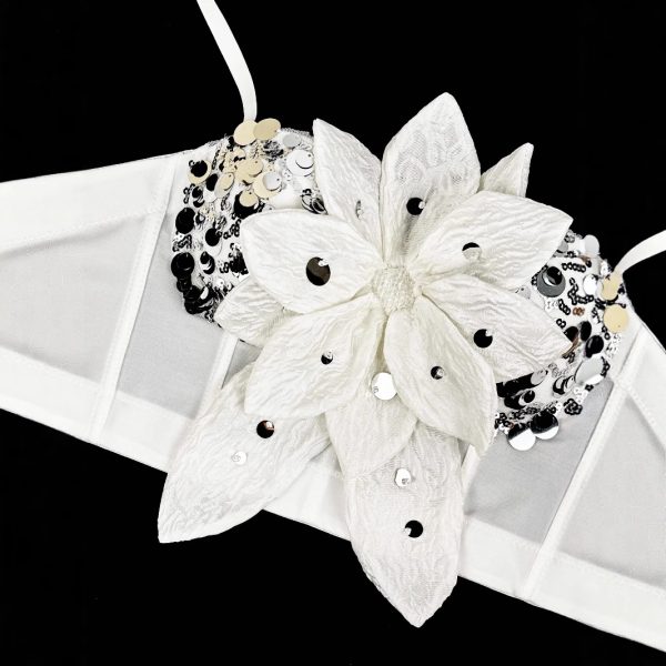 Shiny Sequin 3D Flower Strapless Top Rhinestone Outerwear Boned Bustier Shapewear Boned Top