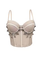 Vintage  Rhinestone Tassel Performance Sexy Strapless Backless Corset Boned Bustier