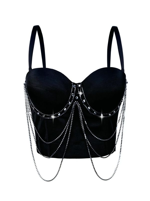 Tassel Chain Strapless Camisole Summer Performance Stage Sexy Body-Shaping Corset Boned Bustier