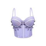 Vintage  Rhinestone Tassel Performance Sexy Strapless Backless Corset Boned Bustier