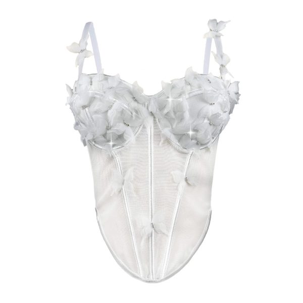 Stereoscopic Butterfly Rhinestone Sheer Fitted Boned Bustier Unique High-End Sexy Elegant Boned Top Strapless