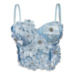 Design 3D Flower Rhinestone Shaping Strapless Outerwear Boned Crop Top Style Halter Bralette Women