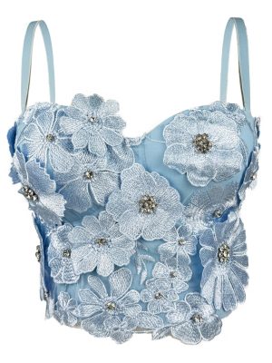 Design 3D Flower Rhinestone Shaping Strapless Outerwear Boned Crop Top Style Halter Bralette Women