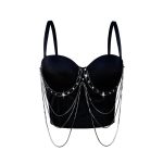 Tassel Chain Strapless Camisole Summer Performance Stage Sexy Body-Shaping Corset Boned Bustier