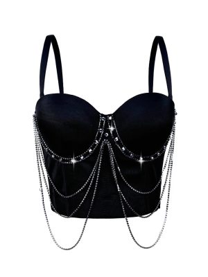 Tassel Chain Strapless Camisole Summer Performance Stage Sexy Body-Shaping Corset Boned Bustier
