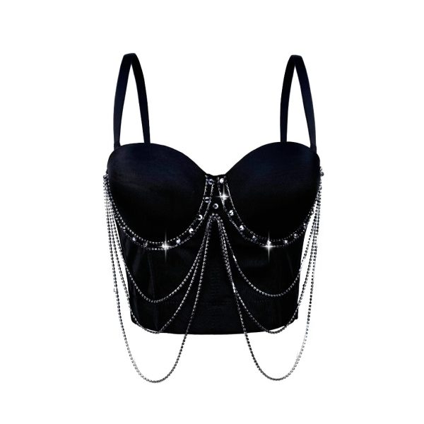 Tassel Chain Strapless Camisole Summer Performance Stage Sexy Body-Shaping Corset Boned Bustier