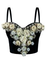 European and American Style Three-dimensional Flower Rhinestone Beaded Corset Fashion Luxury Sexy Outerwear Bone Strap Top