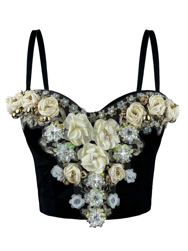European and American Style Three-dimensional Flower Rhinestone Beaded Corset Fashion Luxury Sexy Outerwear Bone Strap Top